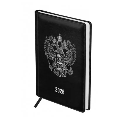 Ежедневник датированный 2026г., А5, 176л., твердый переплет, кожзам, BG "Орел", черный 380048