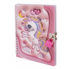 Подарочный блокнот 11,0 см * 15,0 см , гребень, Alingar, ламинация, конгрев, эффект 3D, замочек, 45 л., клетка, "Милый единорог" AL11710