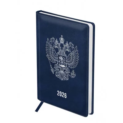 Ежедневник датированный 2026г., А5, 176л., твердый переплет, кожзам, BG "Орел", синий 380047