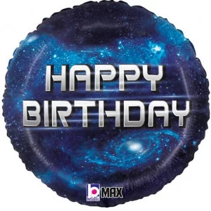 Шар (18\'\'/46 см) Happy Birthday (космос) Темно-синий 1 шт. 26472P