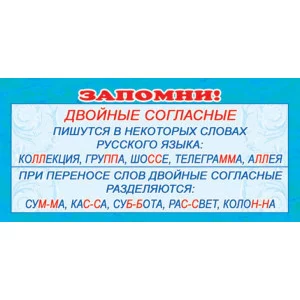 ШМ-3593 Карточка. Запомни! Двойные согласные (формат 61х131 мм), 460709144040903593