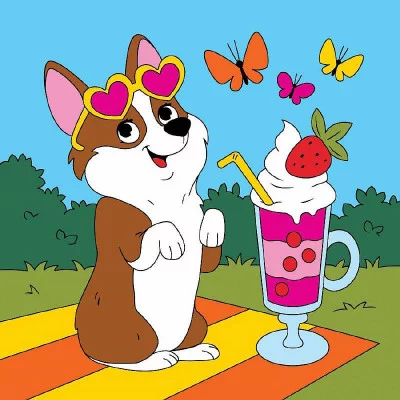 Холст с красками 15х15 см. Корги на отдыхе (Арт. Х-4965)