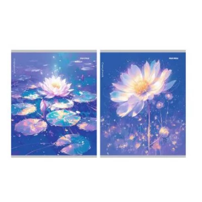 Тетрадь КЛЕТКА 96л. ЦВЕТЫ ПОД ЛУНОЙ (96-1024) глиттер, цвет.мелов.обл. 96-1024