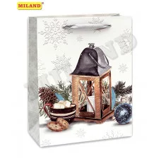 Dream cards Пакет подарочный с глянц.лам.и глиттером 32х26х12 см (L)Зимний фонарик,210г ПП-0234