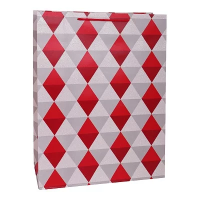 Dream cards Пакет подарочный с мат.лам. и глит 31х40х12см(XL) Стильные ромбы,красные,210г ПКП-2650