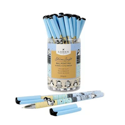 Ручка маслян. LOREX ILLEGALLY CUTE.PINGUIN серия Slim Soft 0,50 мм синий, кругл. прорезин. корп., иг 189572