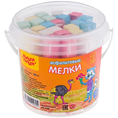 Набор цветных мелков асфальтовых Мульти-Пульти "Енот в Австралии", 25шт., 5цв., пластиковое ведро 246429