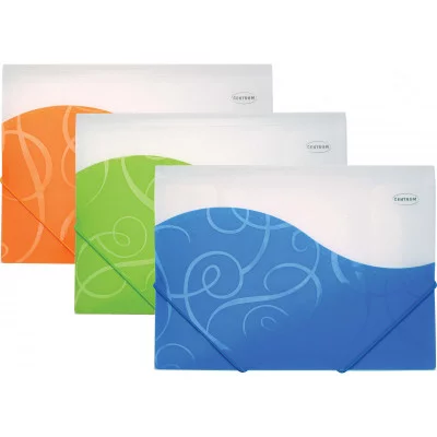 Папка на резинках пластиковая 0,45мм; ассорти 5 цветов, формат А4.,с тремя клапанами 83626