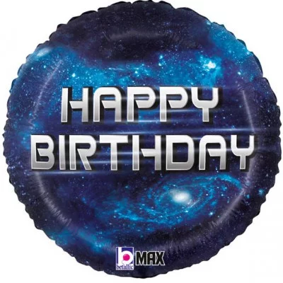 Шар (18\'\'/46 см) Happy Birthday (космос) Темно-синий 1 шт. 26472P