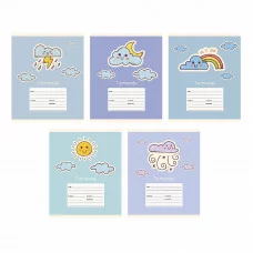 Тетради А5 12л. Скрепка. Линия. Обл.: мел. картон, выб. лак, блестки «Перламутр». Бум. оф.60 г/м2. Поля. В уп. 5 видов. Уп./гофр. Предсказание погоды ТЛБ127569