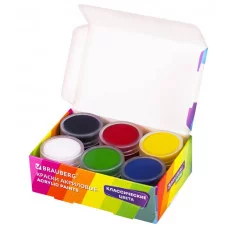 Краски акриловые для рисования и творчества 6 цветов по 10 мл, BRAUBERG HOBBY, 192432