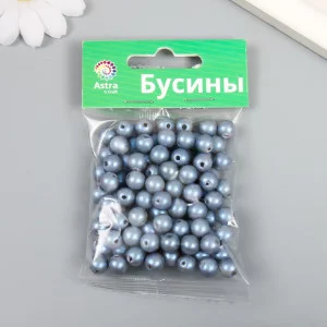 Набор пластиковых бусин "Астра" с покрытием АВ (имитация жемчуга), пластик, 8мм, 25 гр, серо-голубой