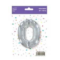 Шар (40\'\'/102 см) Цифра, 0, Серебро, 1 шт. в уп. B901760P