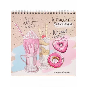 Скетчбук 40л. КРАСИВЫЙ ДЕСЕРТ (40-5653) на гребне, обл. мел. картон, блок-крафт, 190х190