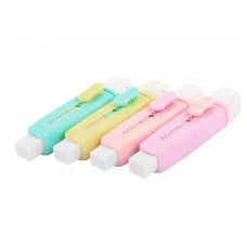 Ластики выдвижные с кистью 2 в 1 BRAUBERG "Slider Duo", НАБОР 4 ШТУКИ, 85х12х9 мм, пастельные цвета ассорти, блистер, 271993