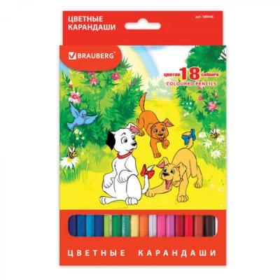 Карандаши цветные BRAUBERG "My lovely dogs", 18 цветов, заточенные, картонная упаковка, 180546
