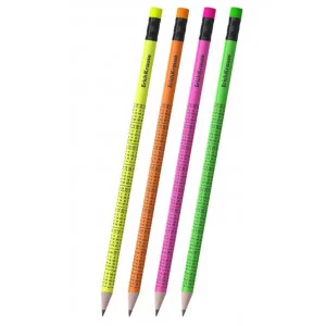 Чернографитный карандаш ErichKrause 2x2 Neon, круглый, с ластиком, HB  65383