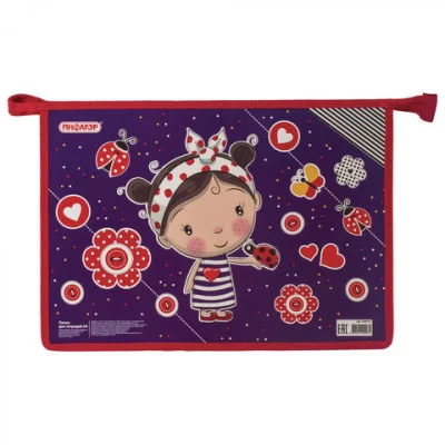 Папка для тетрадей ПИФАГОР А4, картон, молния сверху, "Девочка", 228137