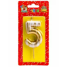 Свеча для торта.Шебби шик, Цифра 5, золотая С-2514