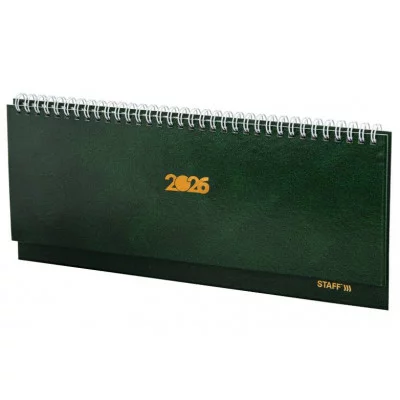 Планинг датированный 2026 300х130 мм, STAFF, гребень, обложка бумвинил, 64 л., зеленый, 117361