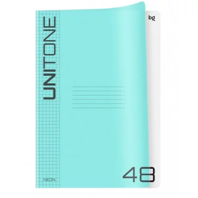 Тетрадь 48л., А4 клетка BG "UniTone. Neon", пластиковая обложка, неон голубой 381706
