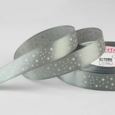 Лента атласная 15мм*25±1ярд звёзды №059 серый АУ 1902822