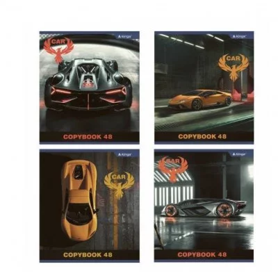 Тетрадь 48л., А5, клетка, Alingar "Car", скрепка, мелованный картон (стандарт), блок офсет AL10399