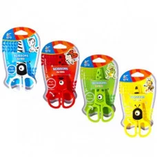 Ножницы детские, Yalong, 12 см, пластик. ручка, пластик. лезвия, закруг концы, принт на лезвии, ассорти (пчелка, зебра, лягушонок, жучок), европодвес YL196521