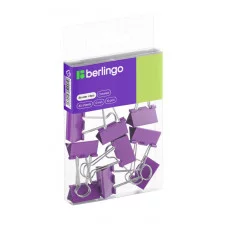 Зажимы для бумаг 19мм, Berlingo, 10шт., цветные, ПВХ упак., европодвес, фиолетовые 301706