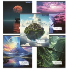 Тетрадь 36 л., А5, клетка, Alingar "Необыкновенные пейзажи", скрепка, офсет,  мелованный картон (стандарт),е т/у AL11486