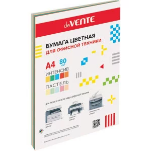 Бумага цветная А4 80г/м2 MIX пастель+интенсив 50л 10цв*5л DEVENTE 2072200 461071