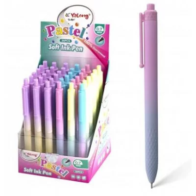 Ручка шариковая автоматическая Yalong, на масляной основе, "Pastel", 0,7 мм, синяя, игольчатый наконечник, цветной пластиковый корус, карт. уп YL232710