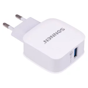 Быстрое зарядное устройство сетевое (220В) SONNEN порт USB QC 3.0 выходной ток 3А белое 455506