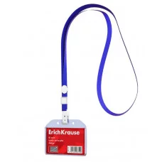 Бейдж горизонтальный в комплекте с лентой ErichKrause размер вставки 85х54 мм, прозрачный, цвет ленты синий 63719