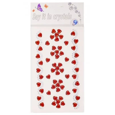 Наклейки-стразы Alingar, акриловые, "Красные сердечки", пакет с европодвесом AL10163