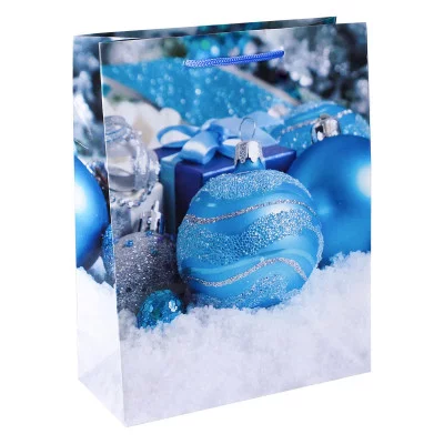 Optima Пакет подарочный с глянц. лам. 14х20х6,5 см (MS) Голубые новогодние шарики, 128 г  ПКП-6098