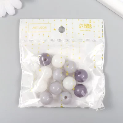 Бусины пластик "От белого к серому" глянец набор 25 гр МИКС d=1,6 см   9424510