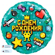 Шар (18\'\'/46 см) Круг, Game Time, Пиксели, 1 шт. в уп. 13353