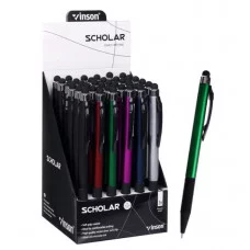 Ручка шариковая автоматическая 0,7мм синяя масляная,Vinson корпус МИКС резиновым держателем,штрихкод