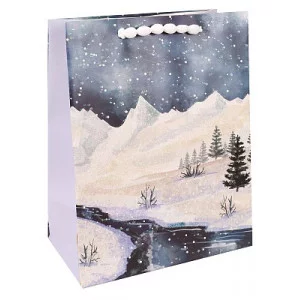 Dream cards Пакет подарочный с мат. лам. и мягкими  ручками и глиттером 33 x 26,7 x 13,7 см (L) Сказочная зима, 210 г  ПКП-3748