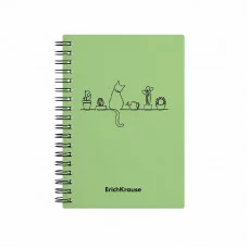 Тетрадь общая с пластиковой обложкой на спирали ErichKrause Powder, Cats, оливковый, А6, 80 листов, клетка 59525