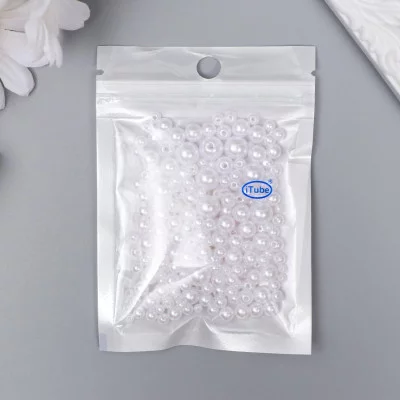 Бусины для творчества пластик "Круглые. Белые" d=3-8 мм, набор 10 гр   7459607