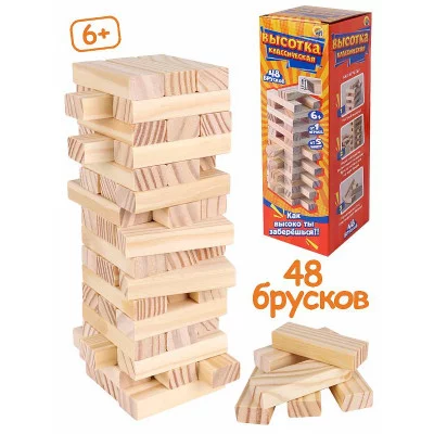 Игра "Башня.Высотка классическая"высота 24см,размер бруска:15*25*75 мм,48 эл.,в коробке(Арт.ИН-9650) ИН-9650