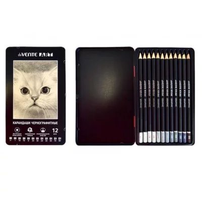 Карандаши чернографитные в наборе 12шт 2H-8B металл упак DEVENTE 5030404 098692
