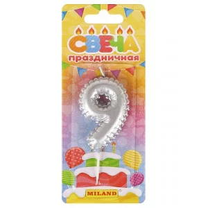 Свеча для торта "Воздушный шарик", серебряная. Цифра "9" C-7267 461-0-144-87267-6