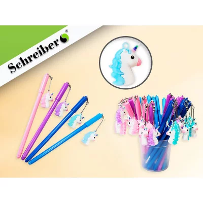 Ручка шариковая с игрушкой-подвеской ЕДИНОРОГ 2, в стакане, цв.чернил-синий