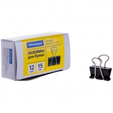 Зажимы для бумаг 15мм, OfficeSpace, 12шт., черные Спейс 178798