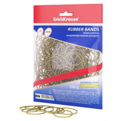 Канцелярские резинки для денег ErichKrause диаметр 40 мм/длина 60 мм, натур.цвет  59830