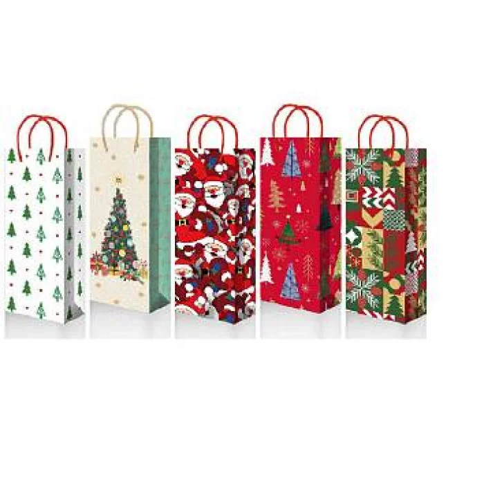 Пакет подарочный бумажный под бутылку Новогоднее ассорти 12,3*36,2*7,8 1909