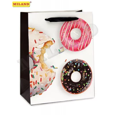 Dream cards Пакет подарочный с глянц.лам.и глиттером 42х32х12 см(XL)Яркие пончики,210 г ПП-0238